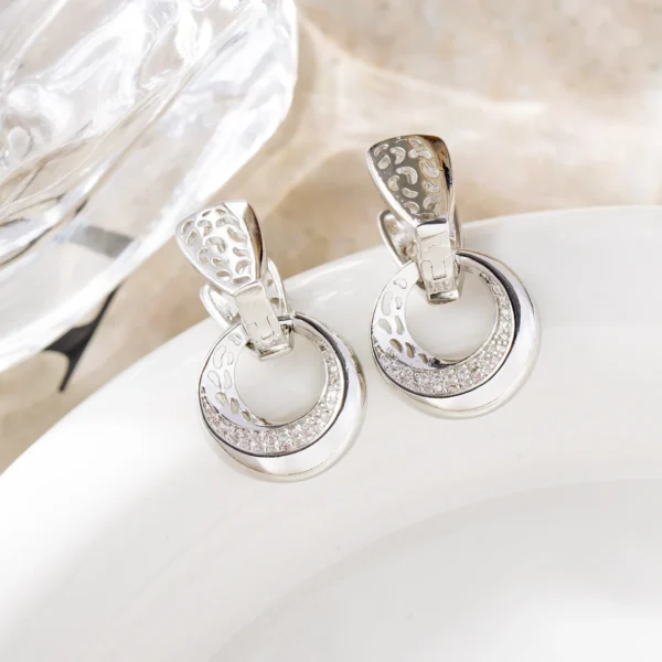 Luxury Hollow Round Moon Rose Gold Silver Color Drop Earrings For Women Micro-wax Inlay Natural Zircon Flower Bridal Wedding Daily Jewelry For Women - Image 8