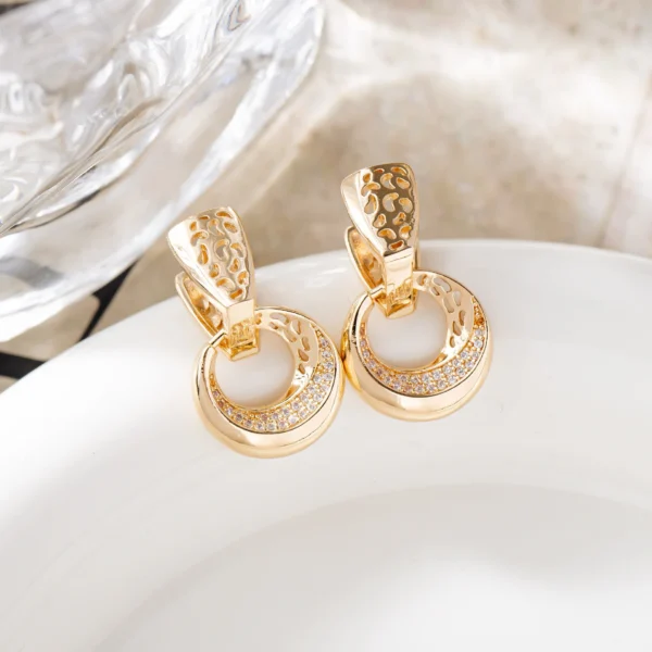 Luxury Hollow Round Moon Rose Gold Silver Color Drop Earrings For Women Micro-wax Inlay Natural Zircon Flower Bridal Wedding Daily Jewelry For Women - Image 4